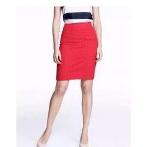 J. Crew The Pencil Skirt Red Geometric Cut-Out